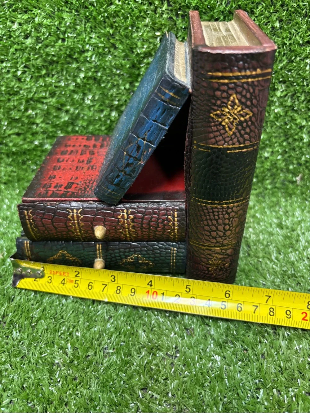 Decorative Faux Leather Book Storage Box Set with Drawers